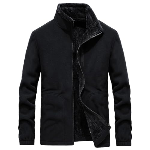 Herren GefüTtert Warme Winterjacke Ohne Kapuze Sweatjacke Fleecejacke Langarm Baumwolle Jacke Skijacke Outdoor Winddicht Jacke Verdickt Funktionsjacke Mit Stehkragen ReißVerschluss Wintermantel von generisch