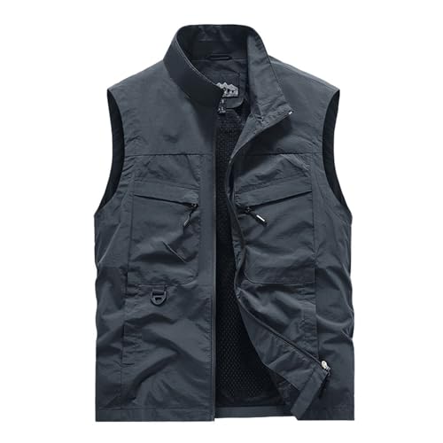 Herren Outdoor Weste mit Vielen Taschen Anglerweste Safariweste Jagdweste Multifunktionsweste Freizeit Ärmellose Jacke Leicht Sommer Weste Leicht Atmungsaktiv Anglerweste Multifunktionsweste L von generisch