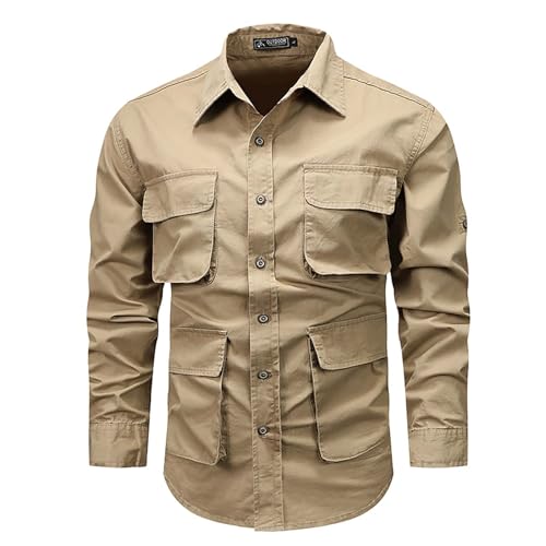 Herren Outdoorhemd Safari Hemd Langarm Schnelltrocknend Funktionsshirt für Wandern Angeln Arbeitshemd Outdoor Hemd Herren Langarm Tactical Hemd Revers mit Knöpfen Atmungsaktiv Cargo-Hemd von generisch