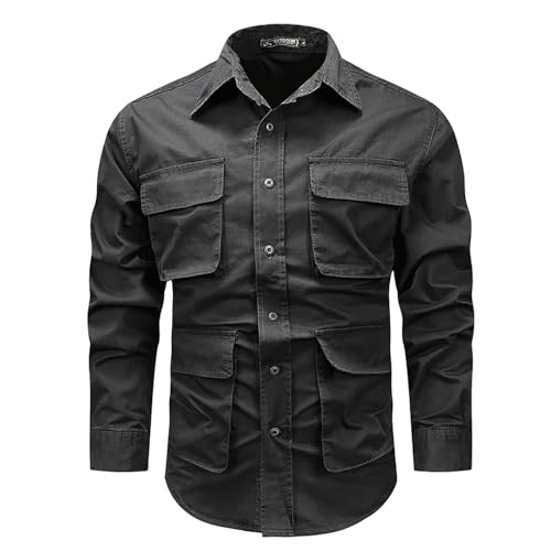 Herren Outdoorhemd Safari Hemd Langarm Schnelltrocknend Funktionsshirt für Wandern Angeln Arbeitshemd Outdoor Hemd Herren Langarm Tactical Hemd Revers mit Knöpfen Atmungsaktiv Cargo-Hemd von generisch