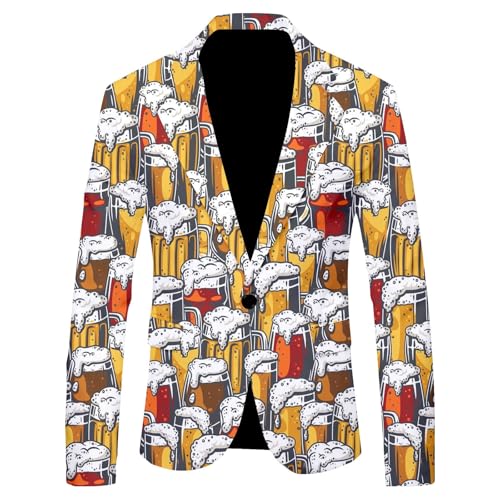 Herren Sakko Blazer Freizet Leichte Sport Anzugjacke Knöpfe Regular Fit Hochzeit Sakko Lustiger Bier Sakko Herren Weihnachtsanzug Weihnachtsbeleuchtung Festliches Jacke Faschingskostüme von generisch