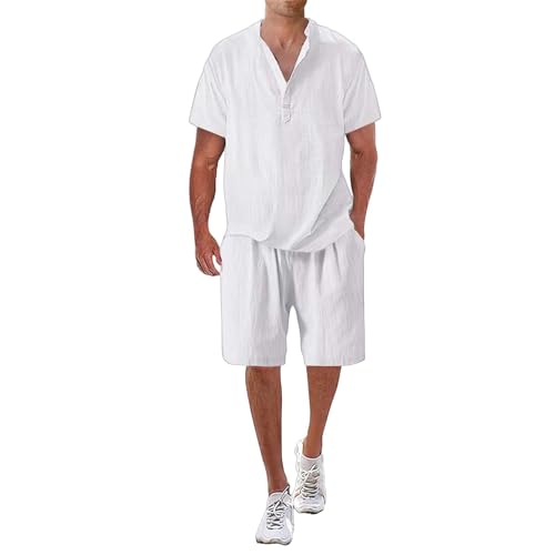 Herren-Sommer-Atmungsaktiver Zweiteiler mit faltigem Hemd und Shorts-Set, strukturierter Herren-Strandanzug Weste Gelb Herren Leinen Hemd Herren Leichtes Sommerhemd Herren Sommer Hemd Herren Kurzarm L von generisch