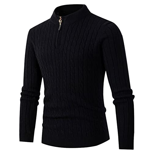 Herren Stehkragen Pullover Half Zip Langarm Slim Fit Rollkragenpullover Feinstrick Basic Polopullover Zopfmuste Strickpullover Herren Grobstrick Pullover Regular fit Weich Strickpulli mit Stehkragen L von generisch
