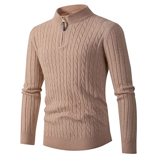Herren Stehkragen Pullover Half Zip Langarm Slim Fit Rollkragenpullover Feinstrick Basic Polopullover Zopfmuste Strickpullover Herren Grobstrick Pullover Regular fit Weich Strickpulli mit Stehkragen L von generisch