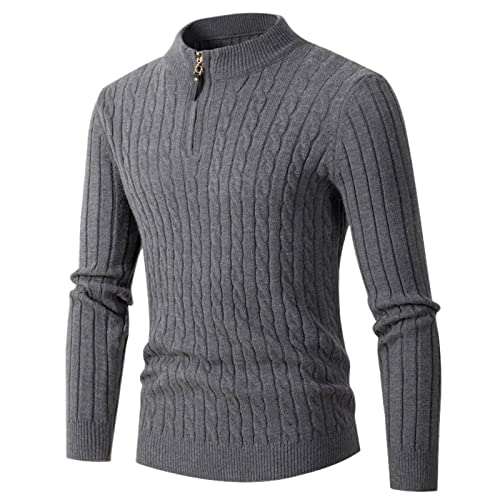 Herren Stehkragen Pullover Half Zip Langarm Slim Fit Rollkragenpullover Feinstrick Basic Polopullover Zopfmuste Strickpullover Herren Grobstrick Pullover Regular fit Weich Strickpulli mit Stehkragen L von generisch