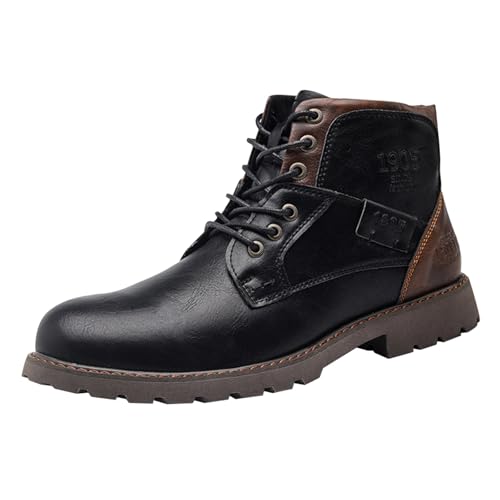 Herren Stiefel Mode Stiefeletten Motorradstiefel FüR Herren Klassische SchnüRstiefeletten MäNner Chukka Boots Biker Schuhe Freizeitschuhe High Top Lederschuhe Kurzschaft Arbeitsstiefel von generisch
