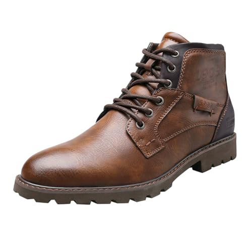 Herren Stiefel Mode Stiefeletten Motorradstiefel FüR Herren Klassische SchnüRstiefeletten MäNner Chukka Boots Biker Schuhe Freizeitschuhe High Top Lederschuhe Kurzschaft Arbeitsstiefel von generisch