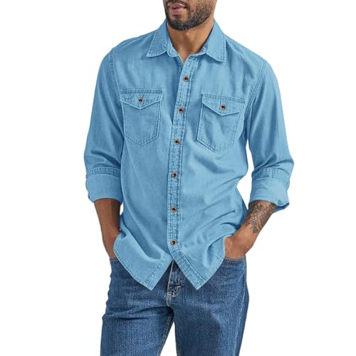 Jeans Hemd Herren Langarm - Hemden Herren Mit 2 Klappentasche Regular Fit Denim Hemdjacke Button-Down Langarmhemd LangäRmeliges Jeanshemd Cowboy-Style Kent-Kragen Businesshemd Männer Freizeit Hemd Jeans Hemd Herren Langarm - Hemden Herren Mit 2 Klappentasche Regular Fit Denim Hemdjacke Button-Down Langarmhemd LangäRmeliges Jeanshemd Cowboy-Style Kent-Kragen Businesshemd Männer Freizeit Hemd von generisch