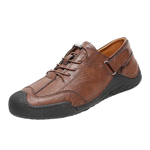 Lederschuhe Herren Handgemacht Wanderschuhe Flache Sohle Sneaker Rutschfest Trekkingschuhe Einfarbig Low Top Walkingschuhe Wasserdicht Outdoorschuhe Weich Halbschuhe Herren Leicht Sportschuhe von generisch