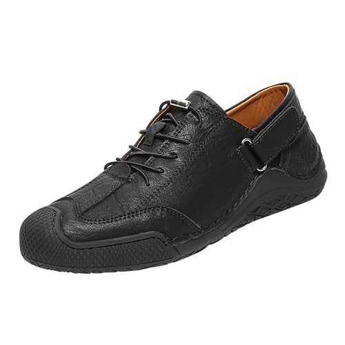 Lederschuhe Herren Handgemacht Wanderschuhe Flache Sohle Sneaker rutschfest Trekkingschuhe Einfarbig Low Top Walkingschuhe Wasserdicht Outdoorschuhe Weich Halbschuhe Herren Leicht Sportschuhe von generisch