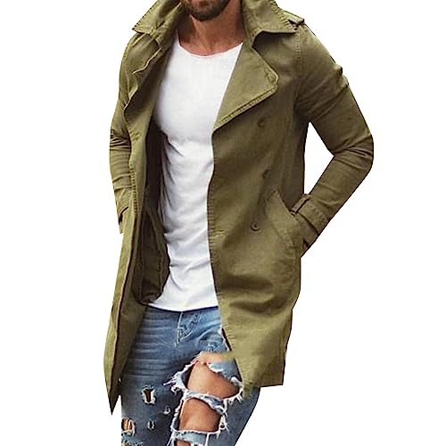 MäNtel Herren:üBergangsjacke Herren Reverskragen Jacke Outdoor Winddichte Coat MäNner Herbst Mitte LäNge Solide Farbe Trenchcoat Herbst FreizeitmäNtel DüNne üBergangsmantel Arbeitsmantel von generisch