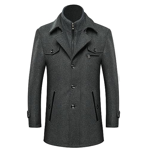 Mantel Herren Lange Jacke Slim Fit Casual Wollmantel Wintermantel Kerbkragen mit Knopfleiste Trenchcoat Herrenmantel Winter Warme Oberbekleidung Schwarz Einreiher Business Wolljacke Dufflecoat von generisch