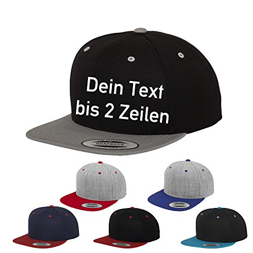 Original-Flexfit Snapback Baseball-Cap mit Namen oder Wunschtext Bestickt (Navy/Rot) von generisch