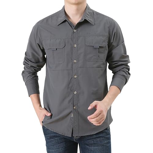 Outdoor Hemden Herren Safari Hemd Schnelltrocknend Atmungsaktiv Tactical Hemd Leicht Trekkinghemd Wanderhemd Herren Langarm Funktionshemd Outdoorhemd Atmungsaktiv Casual Button Down Shirts von generisch