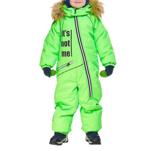 Skioverall Schneeanzug Kinder Warmes Winddicht Schneeoverall Jungen Wasserdicht Skianzüge Mädchen Softshell Dickere Fellkragenkapuze Skijacke Skihose Snowsuit (Grün-3,110) von generisch