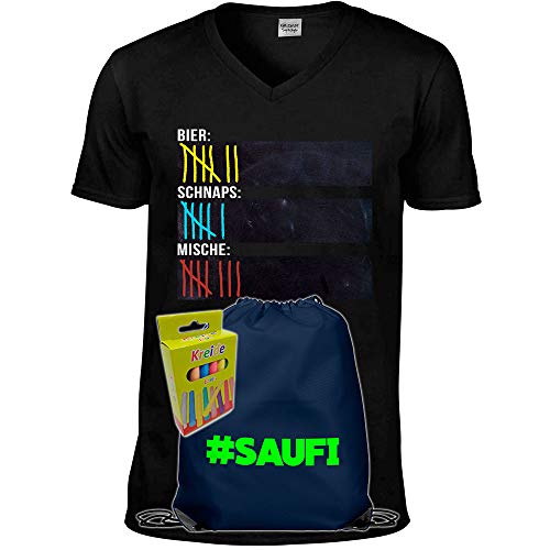 T-Shirt Bier Schnaps Mische Strichliste Kurze Alkohol Tafelfläche Tafel Kreide Zähler Mallorca Saufen Party JGA (Herren, V-Neck, Schwarz, Gymbag) (XXL) von generisch