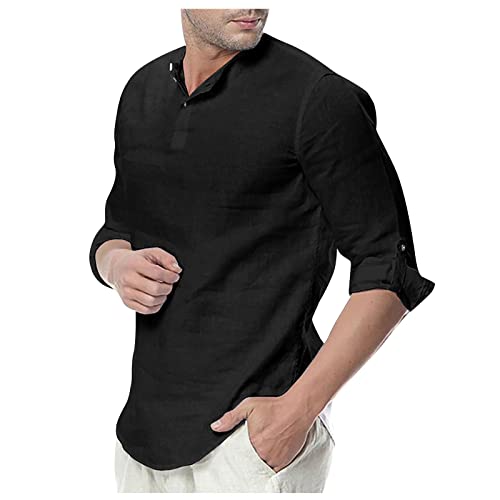 T Shirt Weiß Herren Leinenhemd Herren Langarm Hemd Herren Langarm Herren T-Shirt Herren T-Shirt Leinen Hemden Herren Herren Tshirt Men's T-Shirts Freizeithemden Für Herren Kurzarm Herren von generisch