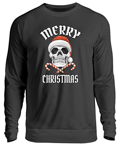 Totenkopf Merry Christmas Totenschädel Rocker Nikolaus Sweatshirt Weihnachtszeit - Unisex Pullover -3XL-Jet Schwarz von generisch