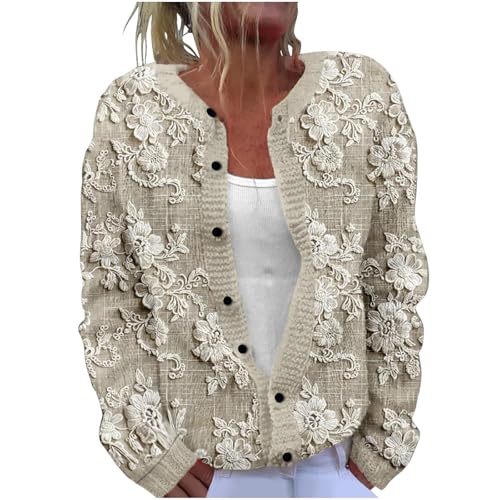 Weihnachten Pullover für Frauen lustig Xmas Weihnachten Tree Print Button Up Cardigans warm vorne offen gemütlich Vintage gestrickt Pullover lange Ärmel Fall Outfits Plus Size Jacke Oberbekleidung von generisch