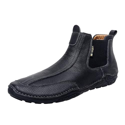 generisch Ankle Boots Herren Wasserdicht - Herren High-Top Leder Stiefel Kunstleder Stiefeletten Rutschfeste Wanderstiefel Ohne SchnüRsenkel Trekkingschuhe Weiche Lederstiefel Outdoorschuhe von generisch