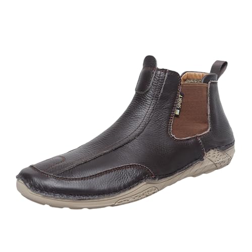 generisch Ankle Boots Herren Wasserdicht - Herren High-Top Leder Stiefel Kunstleder Stiefeletten Rutschfeste Wanderstiefel Ohne SchnüRsenkel Trekkingschuhe Weiche Lederstiefel Outdoorschuhe von generisch