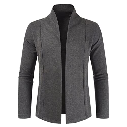 generisch Cardgigan für Herren Jacke Sweat-Jacke Sakko Long Cut Herren Cardigan Slim Fit Stehkragen Leichte Strickjacke Warm Feinstrick Pullover Mäntel Kurzjacke Offene Vorderseite Strickmantel L von generisch