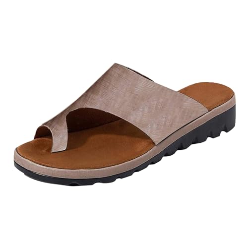 generisch Damen Sandalen Sommer Orthopädische Damen Hallux Valgus Bunion Sandalen rutschfeste Weiche Flip Flops Big Toe Behandlung Sommer Strand Reise Hausschuhe Khaki 43 von generisch
