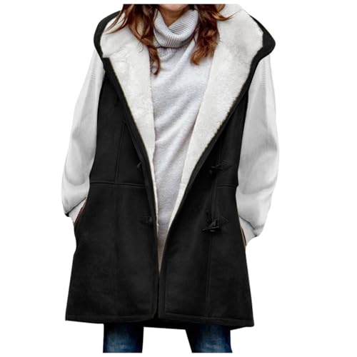 generisch Fleeceweste Damen Ärmellos Casual Einfarbig Teddy Fleece Winter Westen Kapuzen Mit Taschen Cardigan Jacket Warm Bequem Leicht Outwear Plüschweste Steppweste Fuzzy Fleece Mantel Coat von generisch