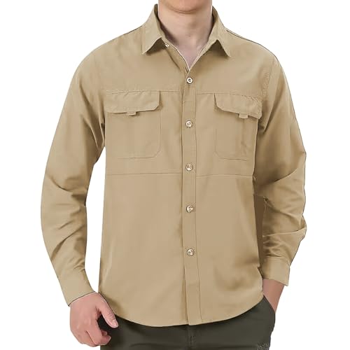 generisch Herren Outdoorhemd UV Schutz Safari Hemd Langarm Schnelltrocknend Funktionsshirt für Wandern Angeln Arbeitshemd Militär Stil Lange Freizeithemd Button-Down-Arbeitshemd Herren von generisch