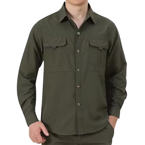 generisch Herren Outdoorhemd UV Schutz Safari Hemd Langarm Schnelltrocknend Funktionsshirt für Wandern Angeln Arbeitshemd Militär Stil Lange Freizeithemd Button-Down-Arbeitshemd Herren von generisch