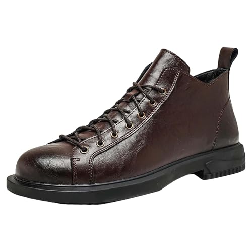 generisch Herren Stiefeletten Niedrige AbsäTze Kurzstiefel Weiche Sohle Stiefel Moderne Vintage KnöChelhoch Boots Einfarbig Lederstiefel Wasserdicht Outdoor Arbeitsschuhe Wanderstiefel von generisch