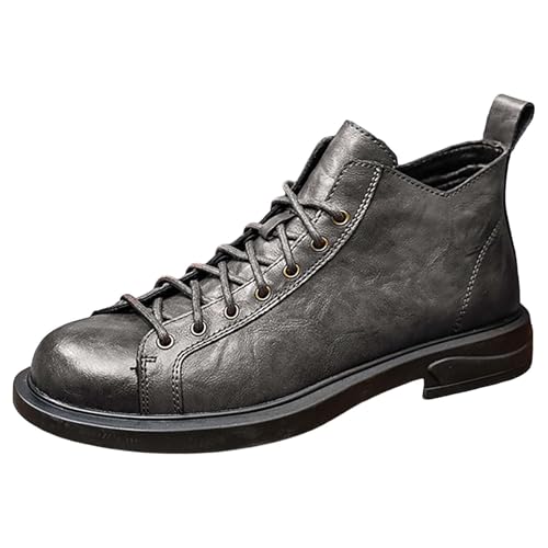 generisch Herren Stiefeletten Niedrige AbsäTze Kurzstiefel Weiche Sohle Stiefel Moderne Vintage KnöChelhoch Boots Einfarbig Lederstiefel Wasserdicht Outdoor Arbeitsschuhe Wanderstiefel von generisch