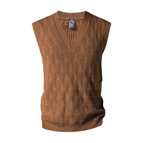 generisch Herren Strickweste Pulunder Ärmellos Zopfstrick V-Ausschnitt aus Wollmischung Herren Strick Pullunder V-Ausschnitt, Jacquard Strickweste, Strickpulli Herren Ärmellos von generisch