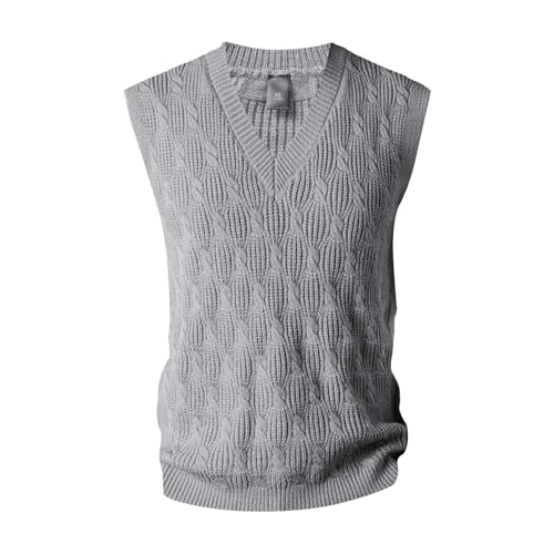 generisch Herren Strickweste Pulunder Ärmellos Zopfstrick V-Ausschnitt aus Wollmischung Herren Strick Pullunder V-Ausschnitt, Jacquard Strickweste, Strickpulli Herren Ärmellos von generisch