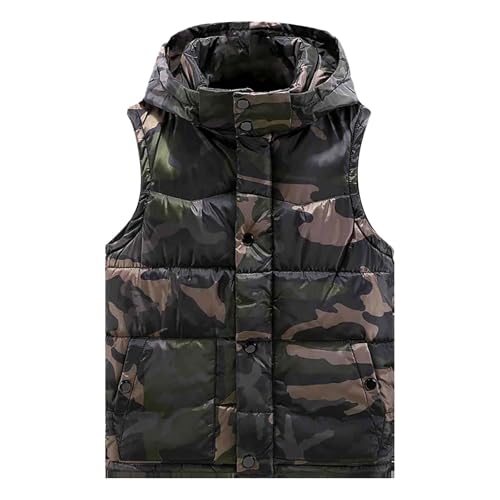 generisch Herren Winterweste Camouflage Steppweste Leicht Stehkragen Winterweste Outdoor Dicke Freizeitweste mit Reißverschluss Softshell Ärmellose Gilet Jacke Wärme Sport Weste mit Kaupze von generisch