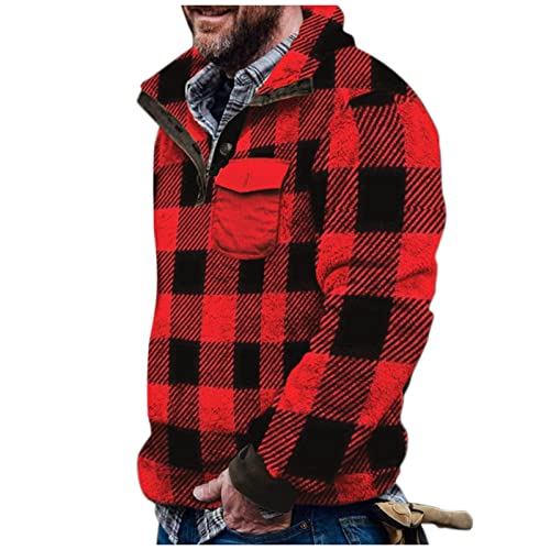 generisch Herren warmes Flanell Holzfäller Karo Hemd Dicke weiche Qualität Herren Kunstfell Doppelseitige Wolle Jacke mit Taschen Warm Plüsch Mantel Sweatshirt Pullover Kapuzenpullover Plüschjacke von generisch
