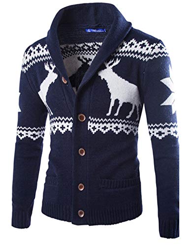 generisch JIER Herren Weihnachten Sweater Strickjacke Christmas Xmas Knitwear Coat Jacket Cardigan Weihnachtspullover Pullover Strickpullover Strickmantel Strickwaren (Marine,XX-Large) von generisch