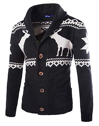 generisch JIER Herren Weihnachten Sweater Strickjacke Christmas Xmas Knitwear Coat Jacket Cardigan Weihnachtspullover Pullover Strickpullover Strickmantel Strickwaren (Schwarz,Large) von generisch