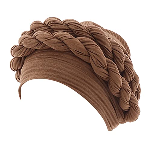 generisch Mode Frauen Perlen Zopf Hut Muslim Rüschen Wrap Cap Schlaf Caps Satin Gefüttert Haar Hauben Halloween Kostüm Damen (Khaki, One Size) von generisch