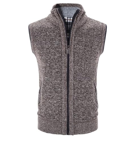 generisch Strickjacke Herren, Herren mit Stehkragen Fleece-Fütterung Ärmellose Strickjacke Pullunder Strickweste mit Reißverschluss Dicker Gilet Winterweste für warme Weste Outdoor Freizeitweste L von generisch