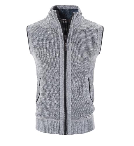 generisch Strickjacke Herren, Herren mit Stehkragen Fleece-Fütterung Ärmellose Strickjacke Pullunder Strickweste mit Reißverschluss Dicker Gilet Winterweste für warme Weste Outdoor Freizeitweste L von generisch