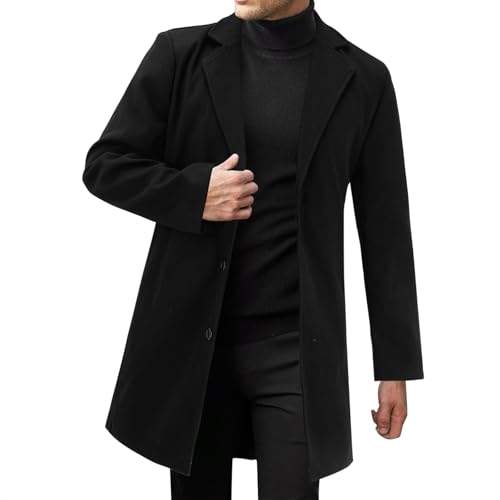 generisch Trenchcoat Herren Mittellang Jacke Lang Wollmantel Herren Mantel Einfarbiger Winterjacke Mit Button Elegante Herrenmantel Winter Warm Ohne Kapuze Windjacke Fleece Bequem Fit Windbreaker von generisch