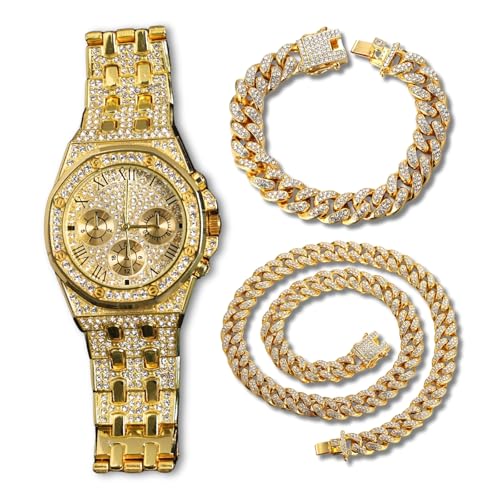 Genkigold Diamantuhr für Herren – 38mm Römische Ziffern Achteckiges Zifferblatt – 18K Echtgold Plattiert 23cm Armband – Japanisches Quarzwerk – Luxusschmuck – Kombiniert mit Cuban-Ketten 20cm+45cm Genkigold Diamantuhr für Herren – 38mm Römische Ziffern Achteckiges Zifferblatt – 18K Echtgold Plattiert 23cm Armband – Japanisches Quarzwerk – Luxusschmuck – Kombiniert mit Cuban-Ketten 20cm+45cm von genkigold