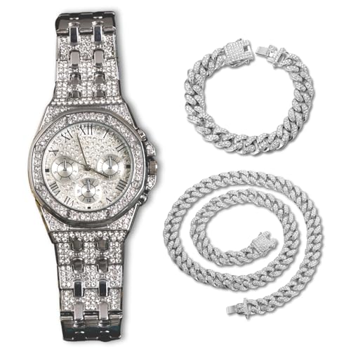 Genkigold Diamantuhr für Herren – 38mm Römische Ziffern Achteckiges Zifferblatt – Platin Plattiert 23cm Armband – Japanisches Quarzwerk – Luxusschmuck – Kombiniert mit Cuban-Ketten 20cm+45cm Genkigold Diamantuhr für Herren – 38mm Römische Ziffern Achteckiges Zifferblatt – Platin Plattiert 23cm Armband – Japanisches Quarzwerk – Luxusschmuck – Kombiniert mit Cuban-Ketten 20cm+45cm von genkigold