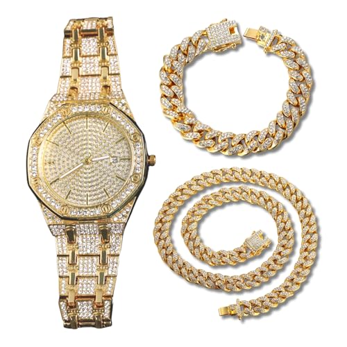 Genkigold Diamantuhr für Herren – 41mm Römische Ziffern Achteckiges Zifferblatt – 18K Echtgold Plattiert 22cm Armband – Japanisches Quarzwerk – Luxusschmuck – Kombiniert mit Cuban-Ketten 20cm+45cm Genkigold Diamantuhr für Herren – 41mm Römische Ziffern Achteckiges Zifferblatt – 18K Echtgold Plattiert 22cm Armband – Japanisches Quarzwerk – Luxusschmuck – Kombiniert mit Cuban-Ketten 20cm+45cm von genkigold