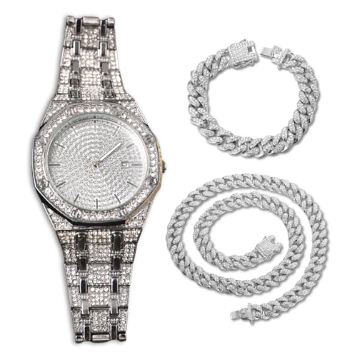 Genkigold Diamantuhr für Herren – 41mm Römische Ziffern Achteckiges Zifferblatt – Platin Plattiert 22cm Armband – Japanisches Quarzwerk – Luxusschmuck – Kombiniert mit Cuban-Ketten 20cm+45cm Genkigold Diamantuhr für Herren – 41mm Römische Ziffern Achteckiges Zifferblatt – Platin Plattiert 22cm Armband – Japanisches Quarzwerk – Luxusschmuck – Kombiniert mit Cuban-Ketten 20cm+45cm von genkigold