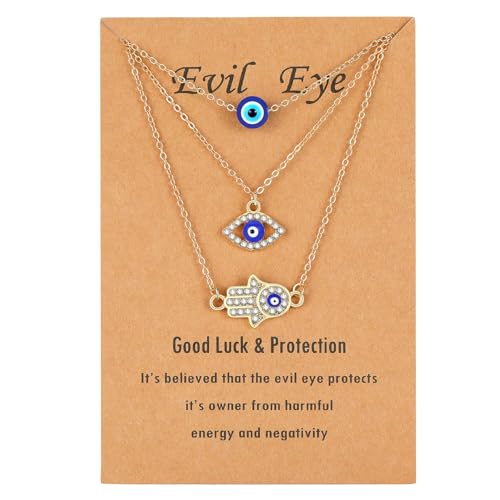 genkigold 18K Echtgold Plattierte Böser-Blick und Hamsa-Halsketten - Strahlende Labordiamanten, Türkischer Blaues Auge Handanhänger - 3-teiliges Glücksbringer-Schmuckgeschenk für Frauen Mädchen genkigold 18K Echtgold Plattierte Böser-Blick und Hamsa-Halsketten - Strahlende Labordiamanten, Türkischer Blaues Auge Handanhänger - 3-teiliges Glücksbringer-Schmuckgeschenk für Frauen Mädchen von genkigold
