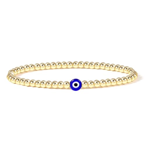 genkigold Böser-Blick-Glücksarmband,Exquisites Armband aus 18k Echtgold Plattiertes Perlen mit Blauem Augenperle - Stretch-Armband Geschenk für Beste Freunde,Paare,Familienmitglieder(1 Stück) von genkigold