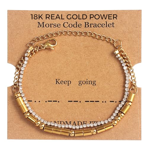 genkigold Geschenke für Frauen: Durchdachte Inspirations-Morsecode-Armbänder - 18k Echtgold Plattiert mit Diamanten - Einzigartige Handgemachte Armbänder mit Versteckten Botschaften (WEITERMACHEN) von genkigold