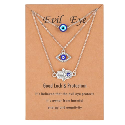 genkigold Platin Plattierte Böser-Blick und Hamsa-Halsketten - Strahlende Labordiamanten, Türkischer Blaues Auge Handanhänger - 3-teiliges Glücksbringer-Schmuckgeschenk für Frauen Mädchen genkigold Platin Plattierte Böser-Blick und Hamsa-Halsketten - Strahlende Labordiamanten, Türkischer Blaues Auge Handanhänger - 3-teiliges Glücksbringer-Schmuckgeschenk für Frauen Mädchen von genkigold